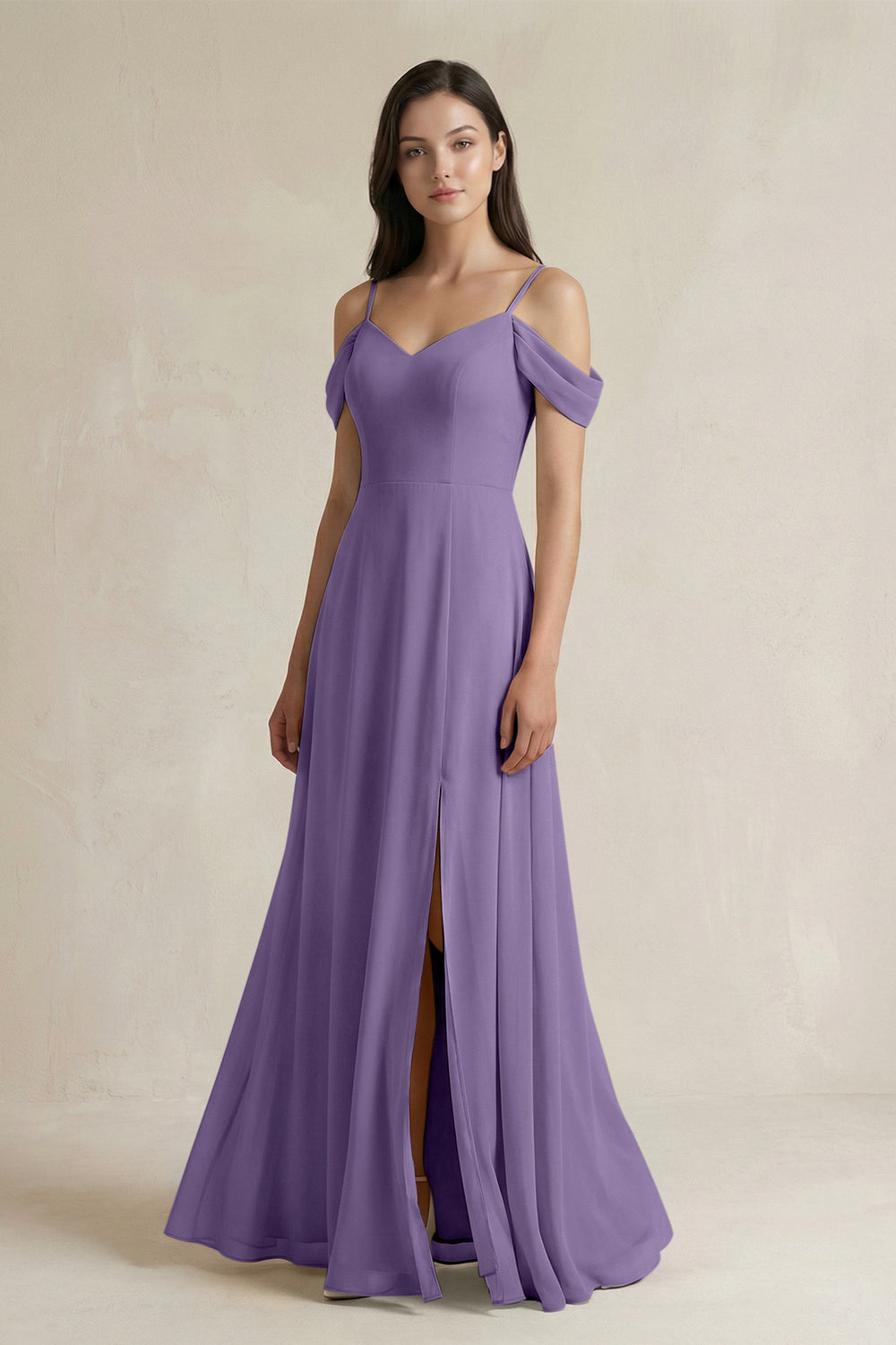 Off-the-Shoulder Chiffon A-Line Bridesmaid Dress in Tahiti