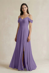 Tahiti Off-the-Shoulder Chiffon A-Line Bridesmaid Dress | KISSBRIDAL
