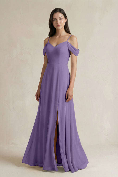 Tahiti Off-the-Shoulder Chiffon A-Line Bridesmaid Dress | KISSBRIDAL