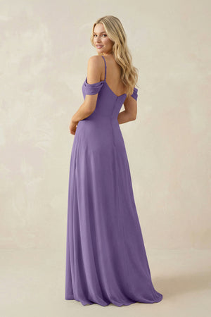 Tahiti Off-the-Shoulder Chiffon A-Line Maxi Bridesmaid Dress (2) | KISSBRIDAL