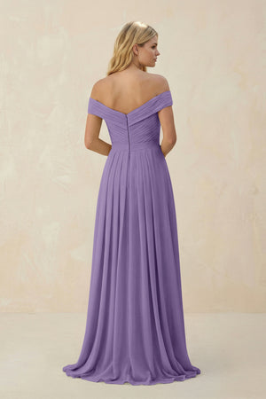 Tahiti Off-the-Shoulder Pleated A-Line Chiffon Bridesmaid Dress (2) | KISSBRIDAL