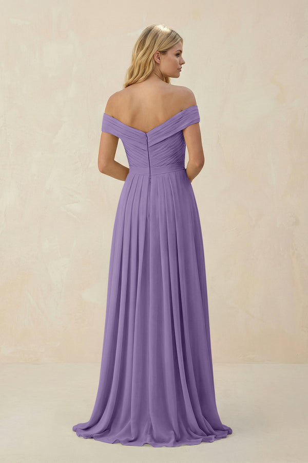 Tahiti Off-the-Shoulder Pleated A-Line Chiffon Bridesmaid Dress (2) | KISSBRIDAL