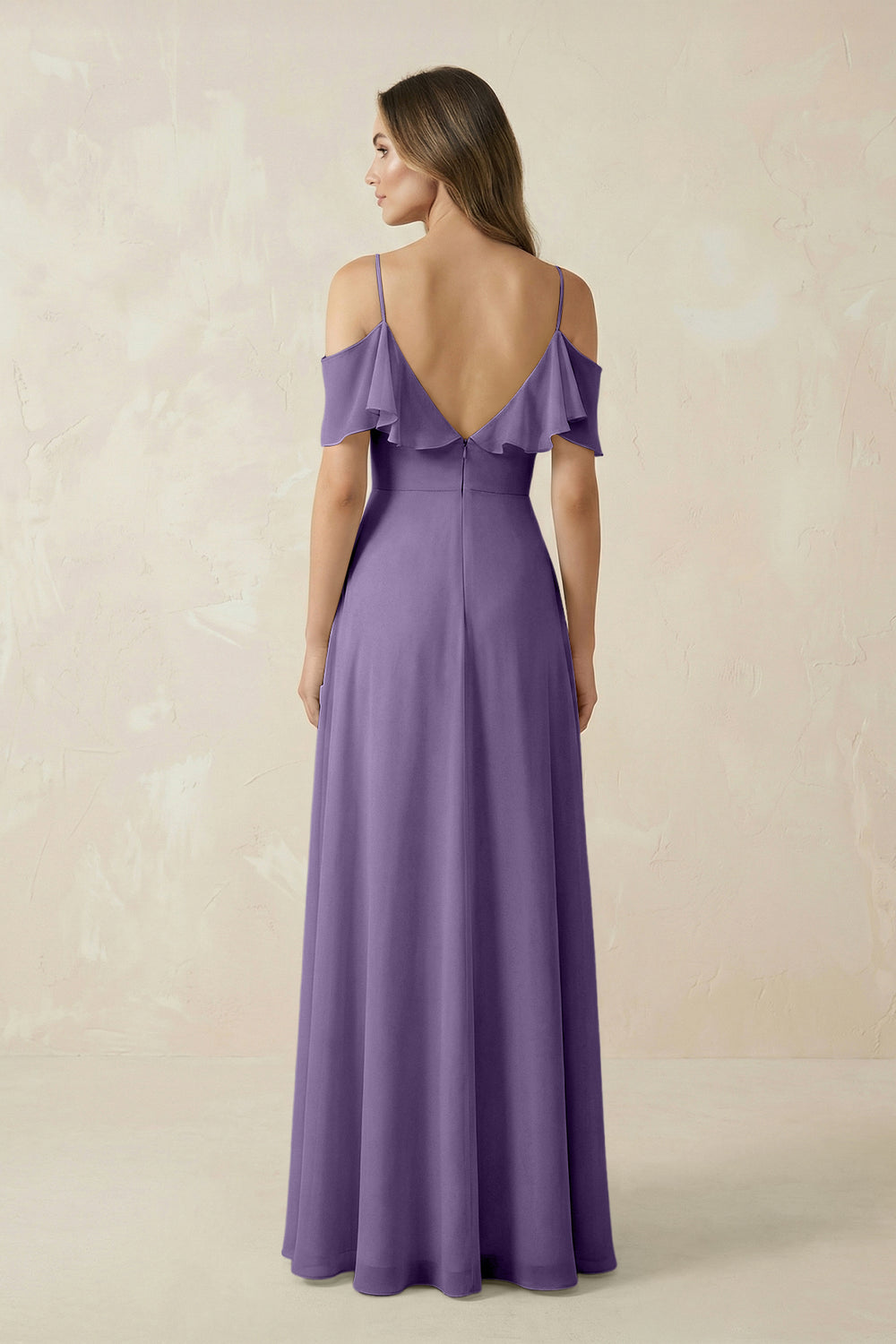 Off-the-Shoulder Ruffled A-Line Chiffon Bridesmaid Dress in Tahiti