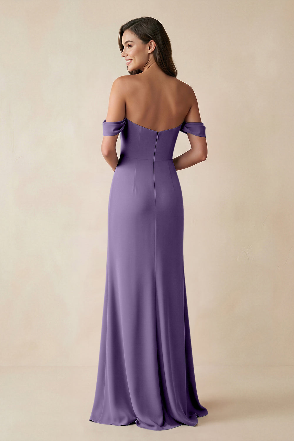 Off-the-Shoulder Sheath Bridesmaid Dress with Slit in Tahiti