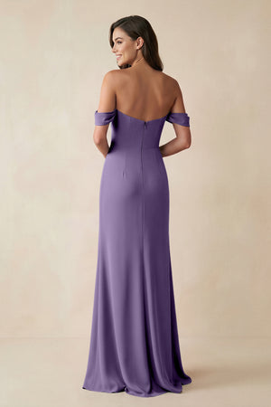 Tahiti Off-the-Shoulder Sheath Bridesmaid Dress with Slit (2) | KISSBRIDAL
