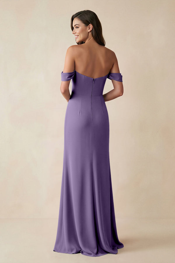 Tahiti Off-the-Shoulder Sheath Bridesmaid Dress with Slit (2) | KISSBRIDAL