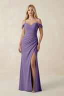 Tahiti Off-the-Shoulder Sheath Chiffon Ruched Bridesmaid Dress | KISSBRIDAL