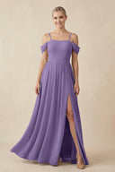 Tahiti Off-the-Shoulder Sweetheart A-Line Chiffon Bridesmaid Dress | KISSBRIDAL