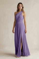 Tahiti One-Shoulder Chiffon A-Line Bridesmaid Dress With Slit | KISSBRIDAL