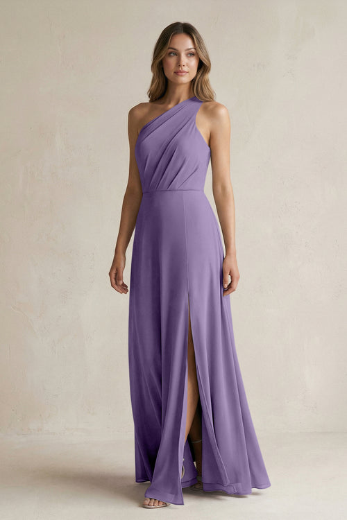 Tahiti One-Shoulder Chiffon A-Line Bridesmaid Dress With Slit | KISSBRIDAL