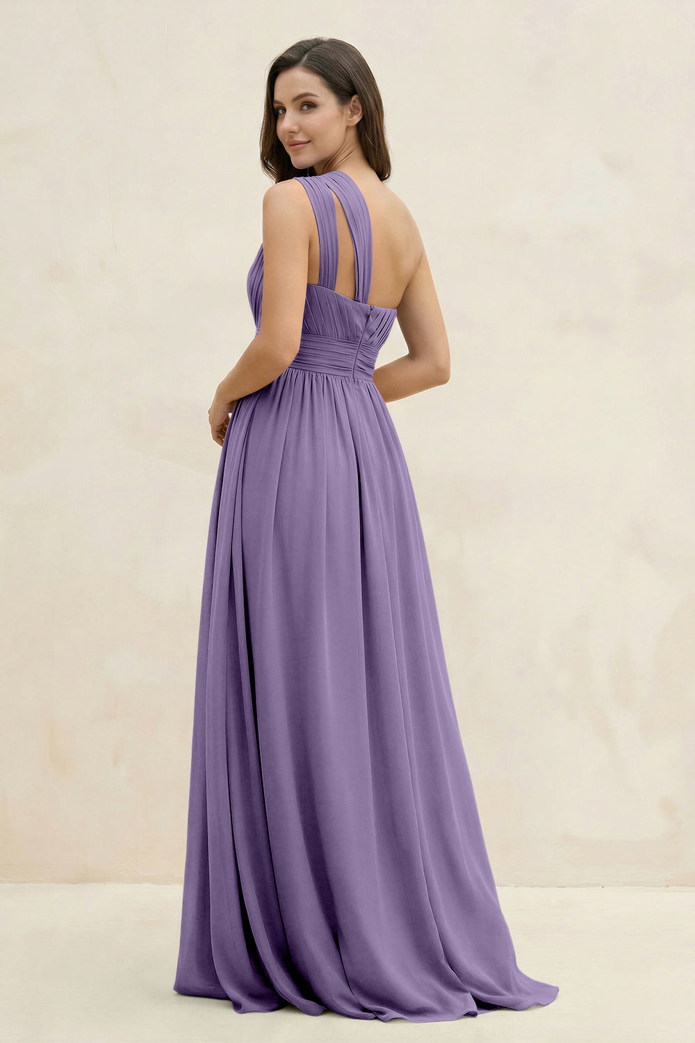 One-Shoulder Pleated A-Line Chiffon Bridesmaid Dress in Tahiti