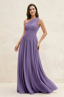 Tahiti One-Shoulder Pleated A-Line Chiffon Bridesmaid Dress | KISSBRIDAL