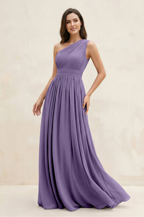 Tahiti One-Shoulder Pleated A-Line Chiffon Bridesmaid Dress | KISSBRIDAL