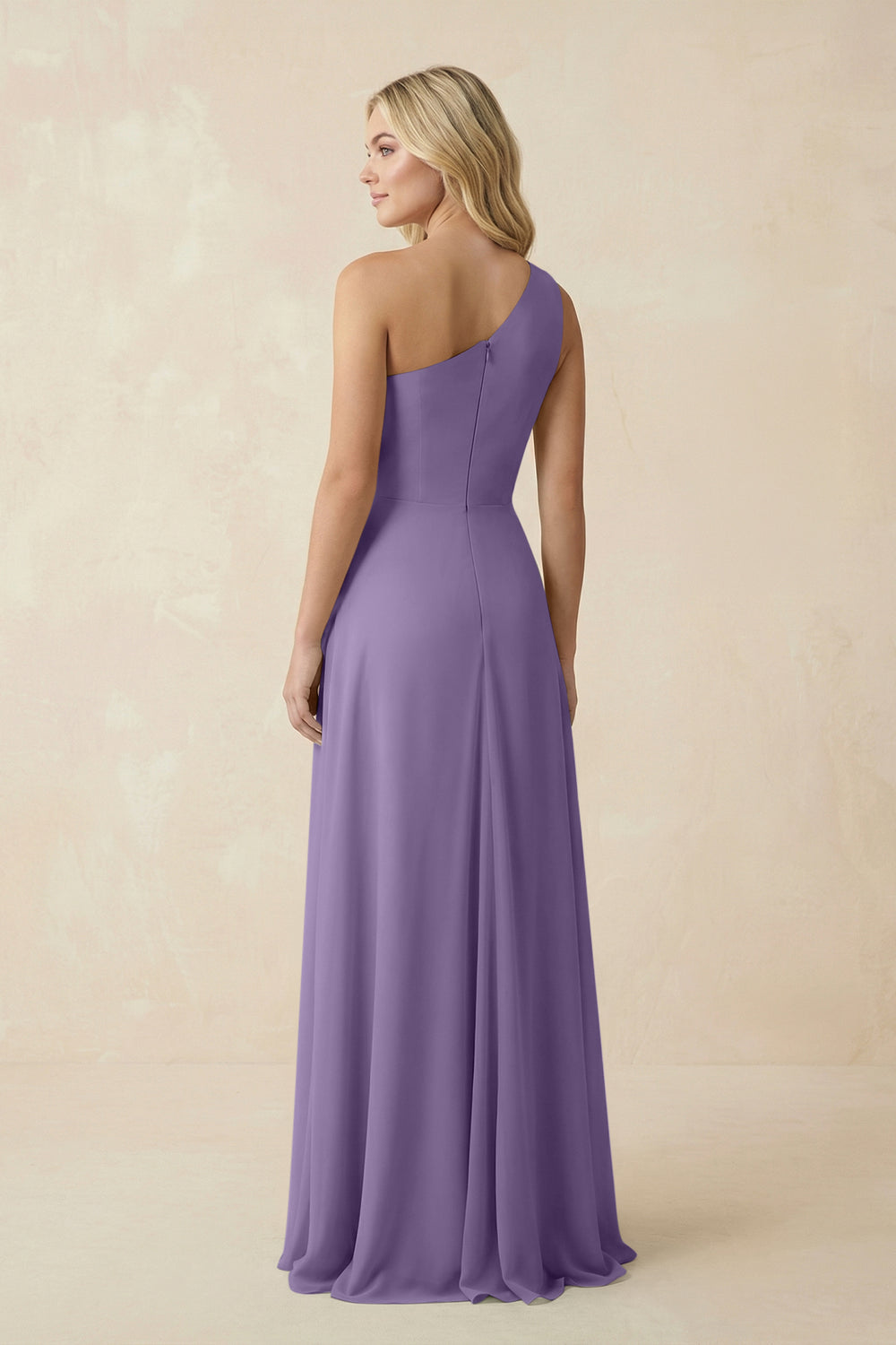 One-Shoulder Ruched A-Line Chiffon Bridesmaid Dress in Tahiti