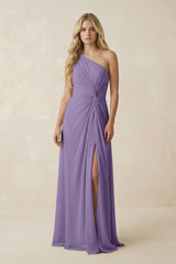 Tahiti One-Shoulder Ruched A-Line Chiffon Bridesmaid Dress | KISSBRIDAL