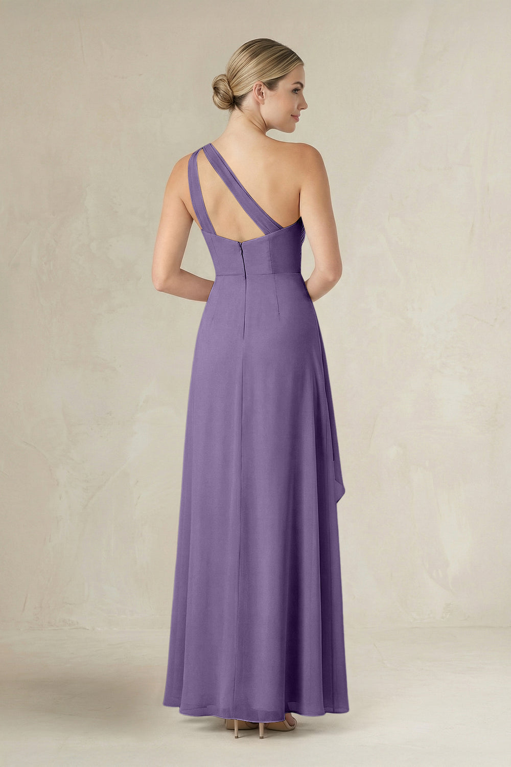 One-Shoulder Sheath Ruched Ruffled Bridesmaid Dress in Tahiti