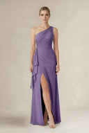 Tahiti One-Shoulder Sheath Ruched Ruffled Bridesmaid Dress in Tahiti | KISSBRIDAL