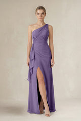 Tahiti One-Shoulder Sheath Ruched Ruffled Bridesmaid Dress in Tahiti | KISSBRIDAL