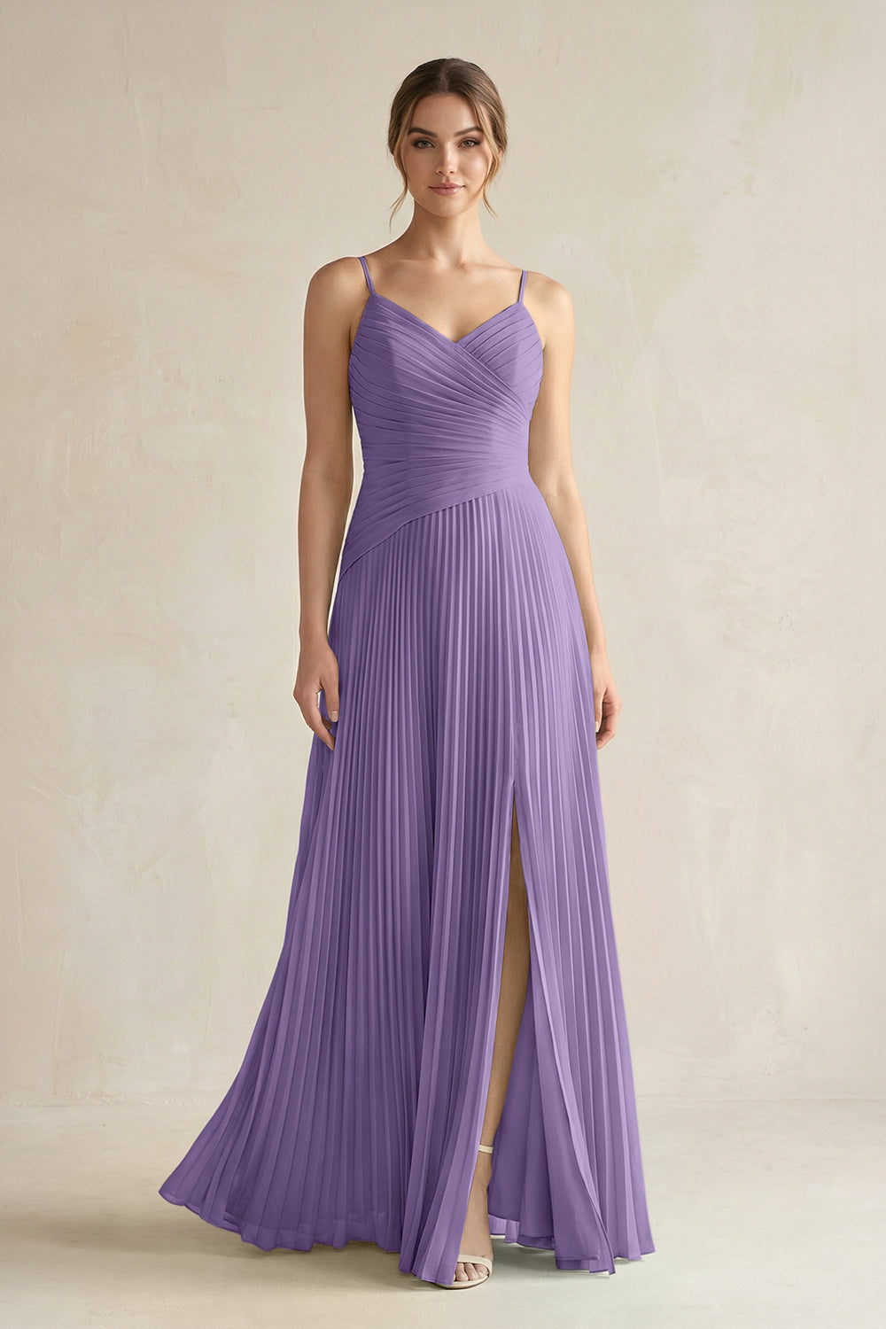 Pleated A-Line Long Chiffon Bridesmaid Dress in Tahiti