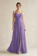 Tahiti Pleated A-Line Long Chiffon Bridesmaid Dress | KISSBRIDAL