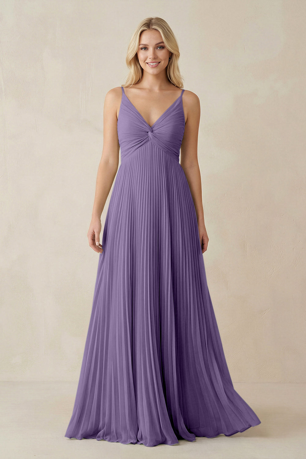 Pleated V-Neck A-Line Chiffon Bridesmaid Dress in Tahiti