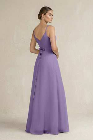 Tahiti Ruched A-Line Chiffon Bridesmaid Dress with Slit (2) | KISSBRIDAL