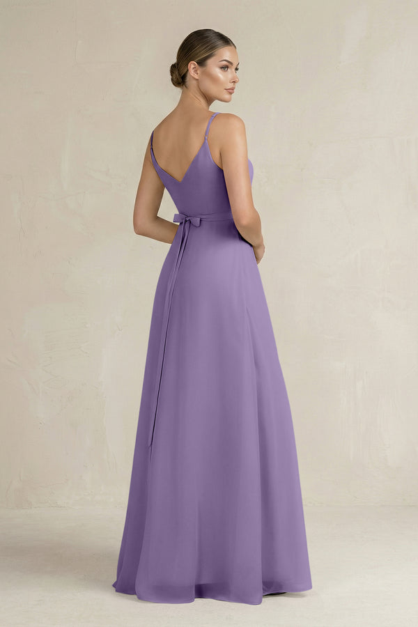 Tahiti Ruched A-Line Chiffon Bridesmaid Dress with Slit (2) | KISSBRIDAL