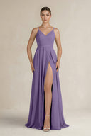 Tahiti Ruched A-Line Chiffon Bridesmaid Dress with Slit | KISSBRIDAL