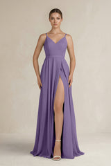 Tahiti Ruched A-Line Chiffon Bridesmaid Dress with Slit | KISSBRIDAL