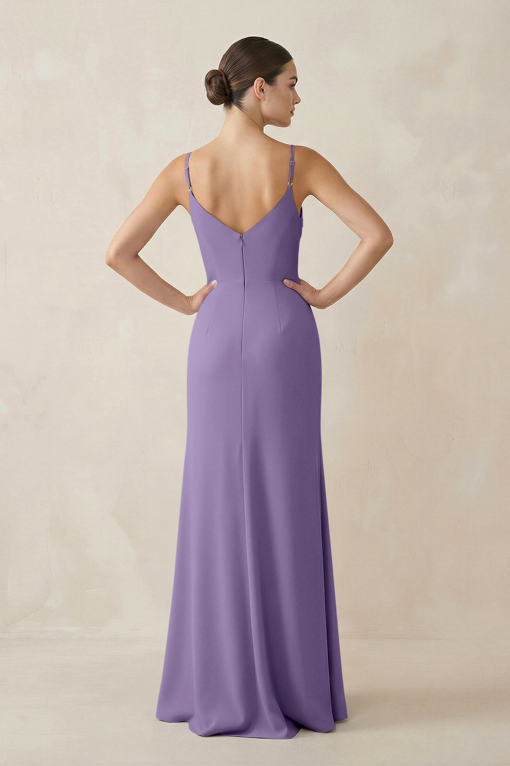 Ruched Sheath Spaghetti Strap Chiffon Bridesmaid Dress in Tahiti