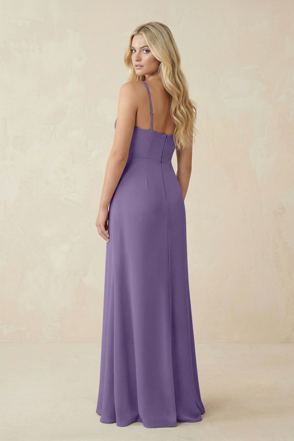 Ruched Sheath Spaghetti Strap Chiffon Bridesmaid Dress in Tahiti