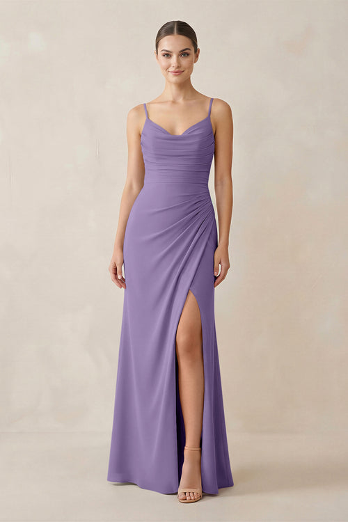 Tahiti Ruched Sheath Spaghetti Strap Chiffon Bridesmaid Dress | KISSBRIDAL