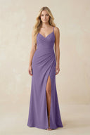 Tahiti Ruched Sheath Spaghetti Strap Chiffon Bridesmaid Dress | KISSBRIDAL