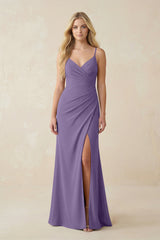 Tahiti Ruched Sheath Spaghetti Strap Chiffon Bridesmaid Dress | KISSBRIDAL