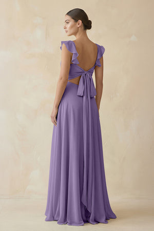 Tahiti Ruffled Chiffon A-Line Long Bridesmaid Dress (2) | KISSBRIDAL