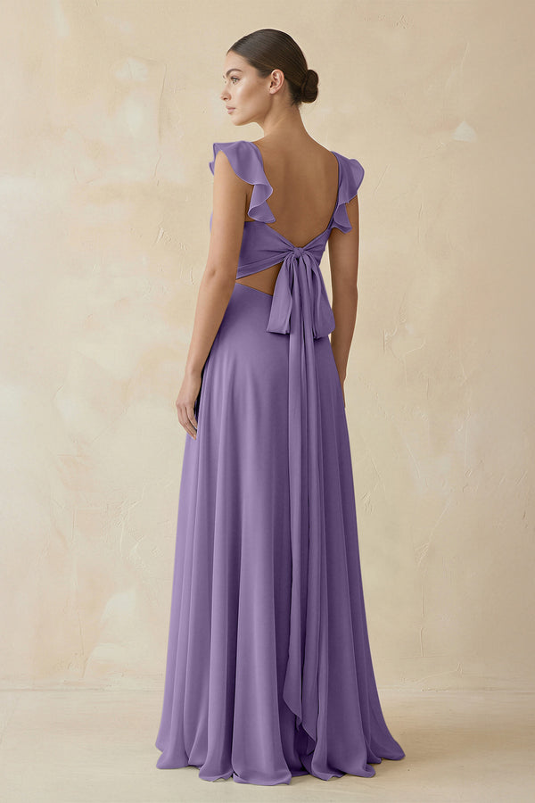 Tahiti Ruffled Chiffon A-Line Long Bridesmaid Dress (2) | KISSBRIDAL
