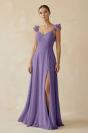 Tahiti Ruffled Chiffon A-Line Long Bridesmaid Dress | KISSBRIDAL