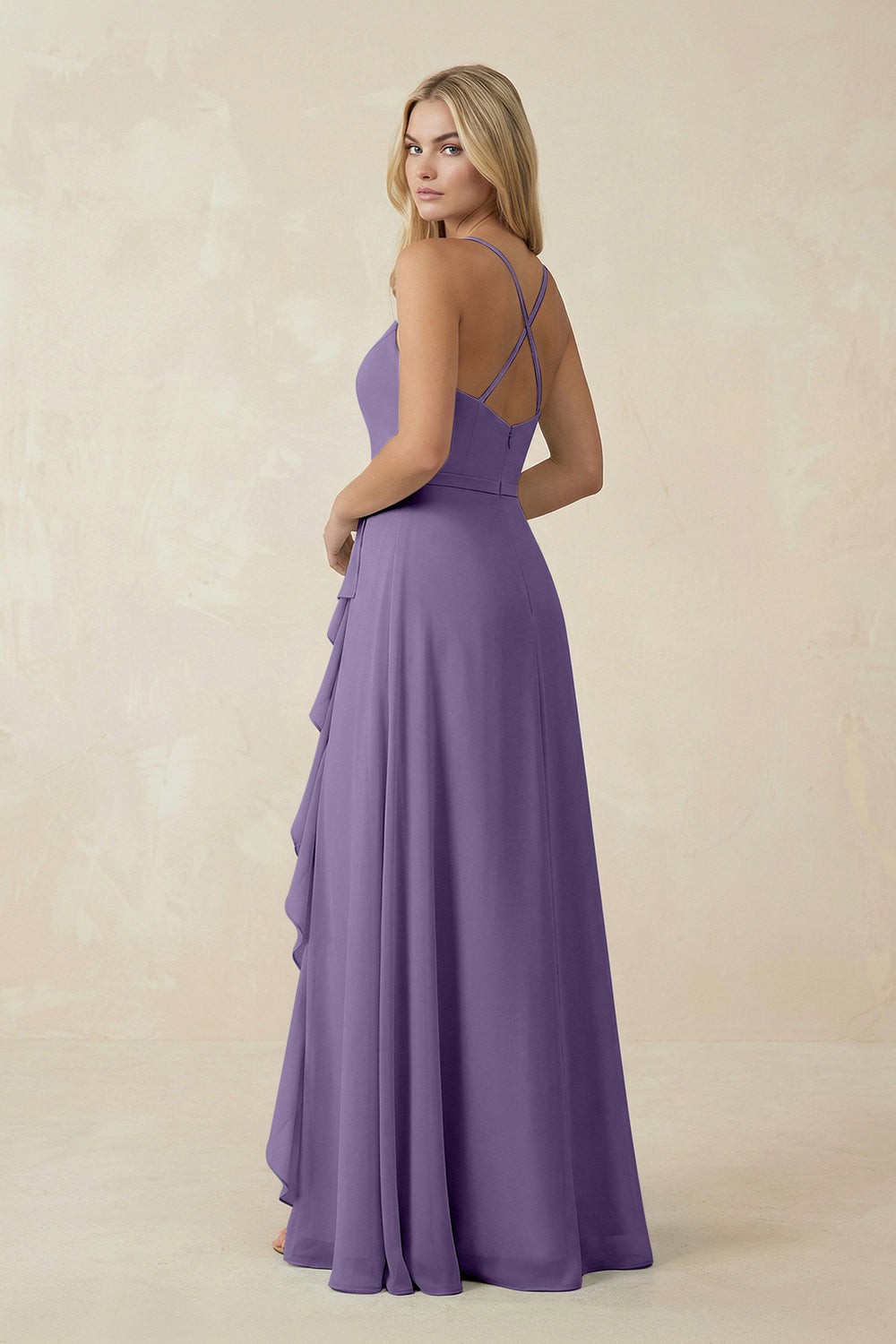 Ruffled Hem A-Line Chiffon Bridesmaid Dress in Tahiti