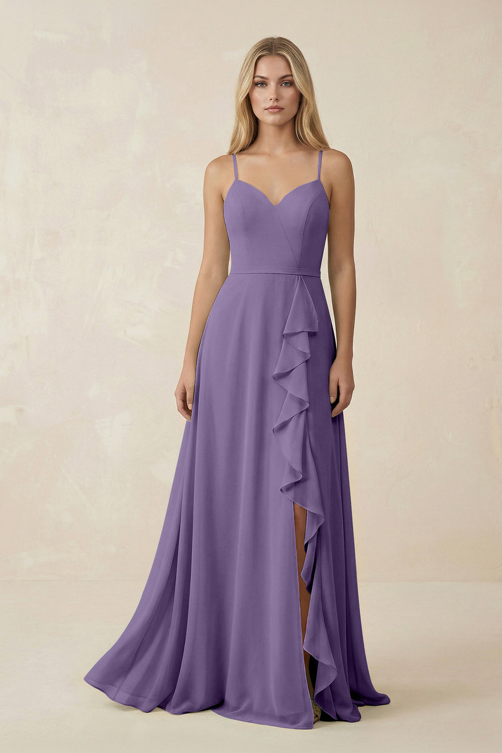 Ruffled Hem A-Line Chiffon Bridesmaid Dress in Tahiti