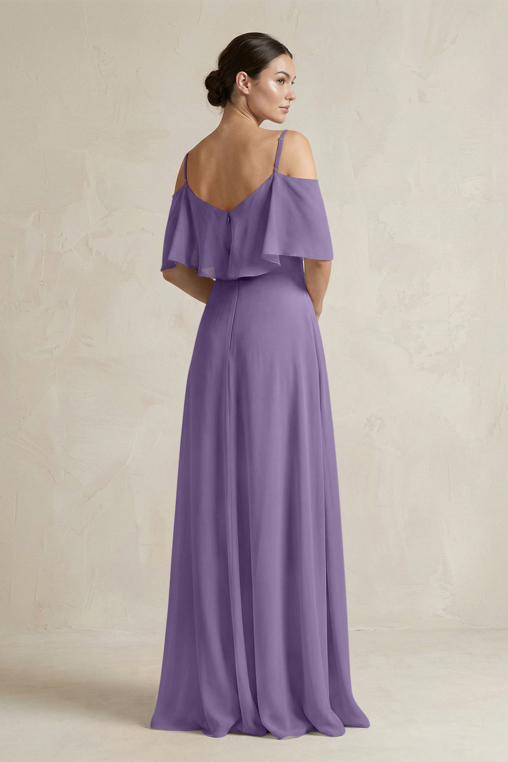 Ruffled Off-the-Shoulder A-Line Chiffon Bridesmaid Gown in Tahiti