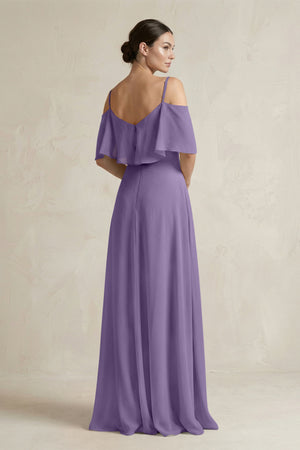 Tahiti Ruffled Off-the-Shoulder A-Line Chiffon Bridesmaid Gown (2) | KISSBRIDAL