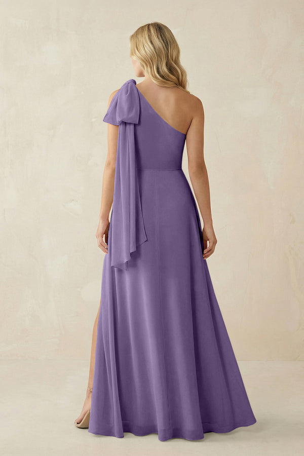 Tahiti Ruffled One Shoulder Chiffon Bridesmaid Dress With Slit in Tahiti (2) | KISSBRIDAL