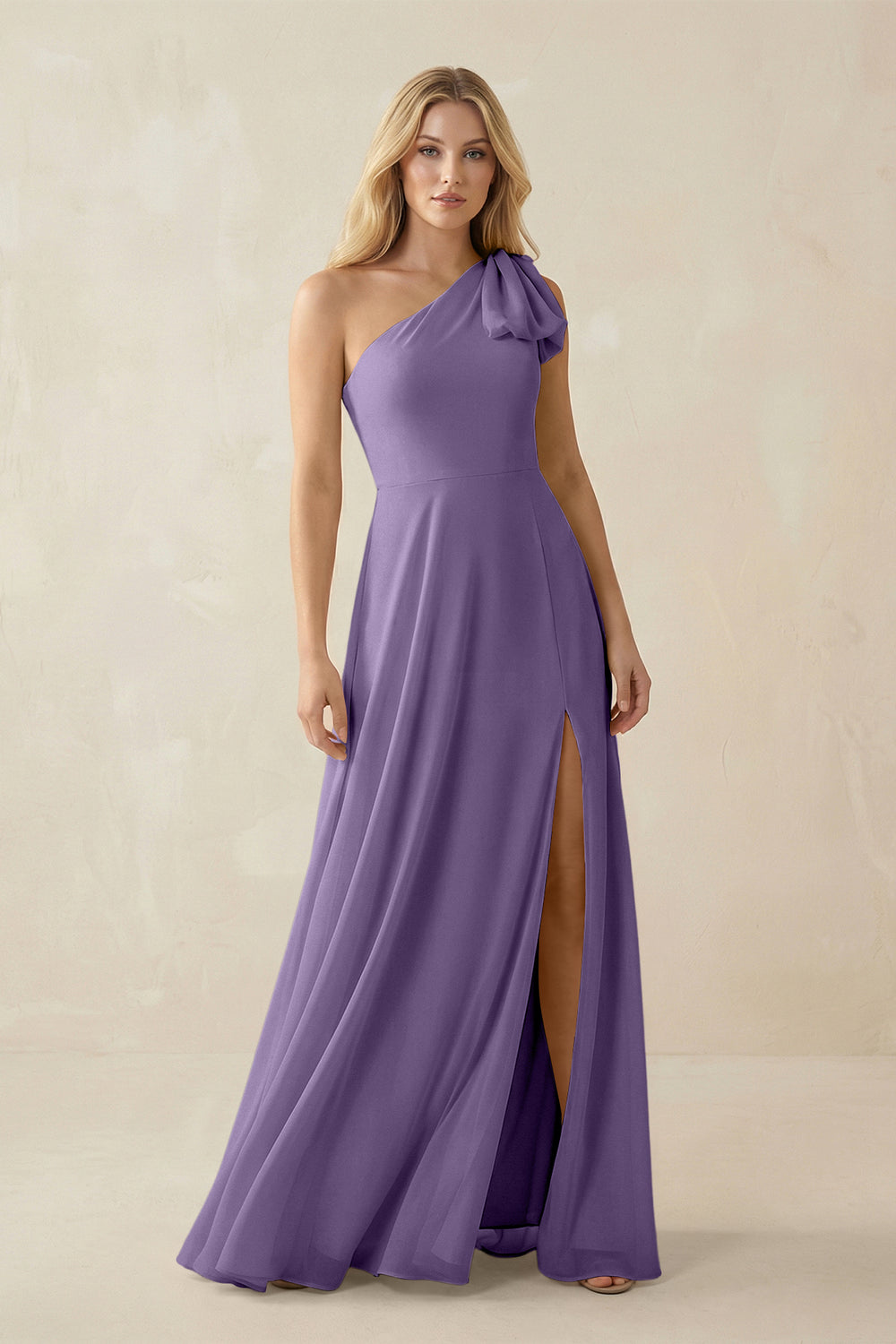 Ruffled One Shoulder Chiffon Bridesmaid Dress With Slit in Tahiti