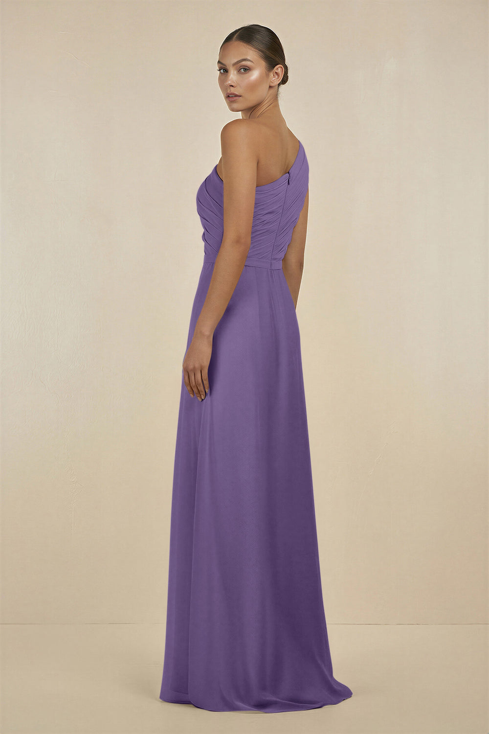 Ruffled One-Shoulder Pleated Sheath Bridesmaid Dress in Tahiti