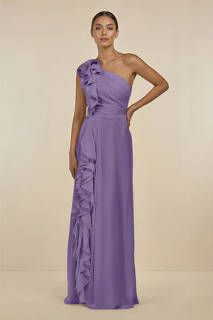 Tahiti Ruffled One-Shoulder Pleated Sheath Bridesmaid Dress | KISSBRIDAL