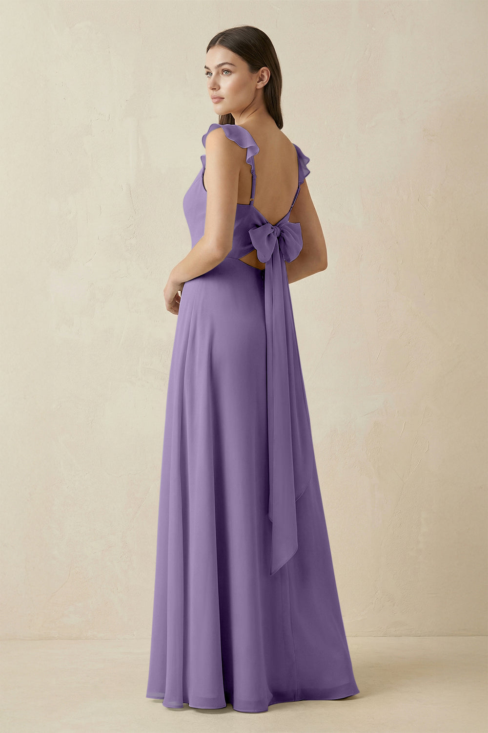 Ruffled Sleeve A-Line Chiffon Bridesmaid Dress in Tahiti