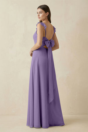 Tahiti Ruffled Sleeve A-Line Chiffon Bridesmaid Dress (2) | KISSBRIDAL