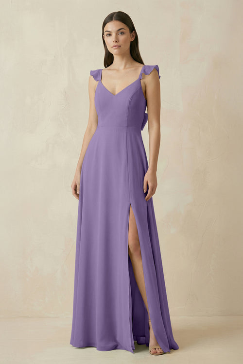 Tahiti Ruffled Sleeve A-Line Chiffon Bridesmaid Dress | KISSBRIDAL