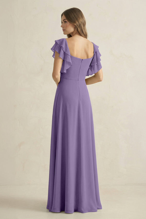 Tahiti Ruffled Sleeves A-Line Chiffon Bridesmaid Dress (2) | KISSBRIDAL