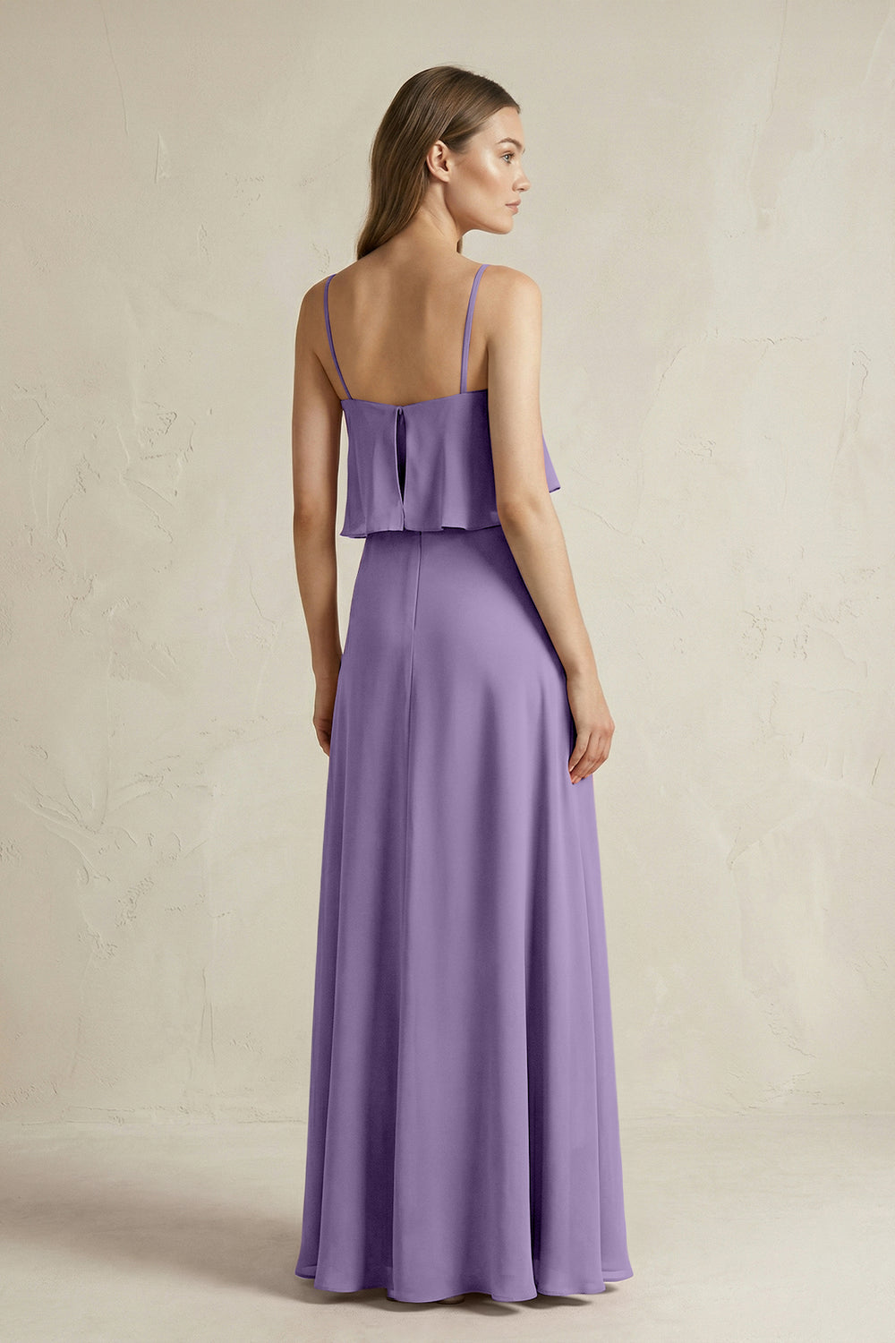 Ruffled Spaghetti Strap A-Line Chiffon Bridesmaid Dress in Tahiti